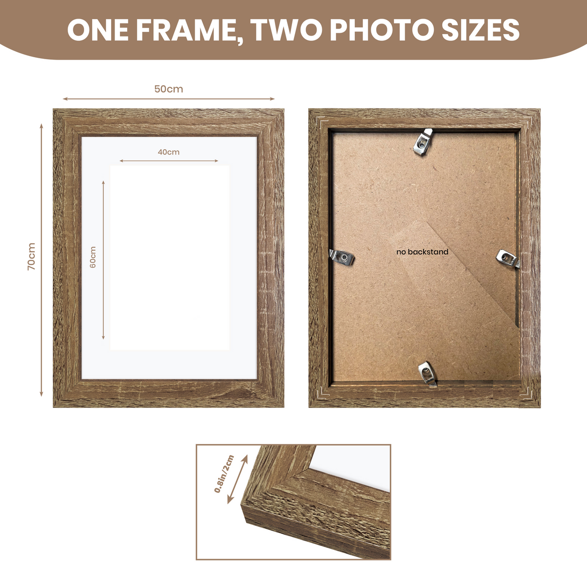Masdun Modern 50x70cm Photo Frame - Medium Brown