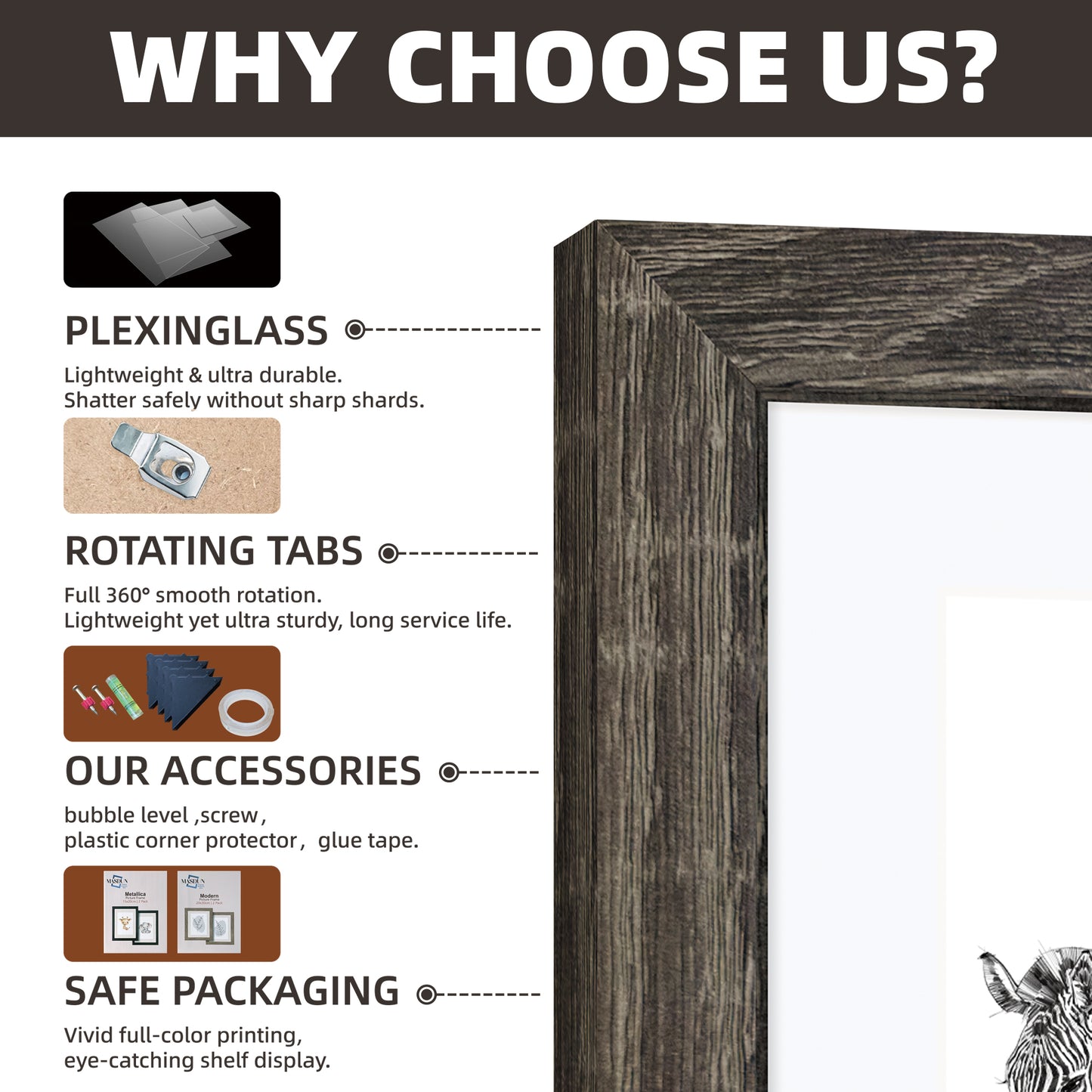 Masdun Modern A4 Photo Frame - Dark Grey - Wildlife